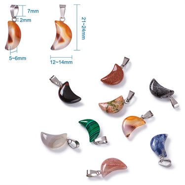 FASHEWELRY 50Pcs Crescent Moon Shaped Mixed Stone Pendants Healing Crystal Quartz Chakra Reiki Gemstone Charms for Necklace Jewelry Making Hole: 2x7mm 1-Mixed Color-Moon-Random